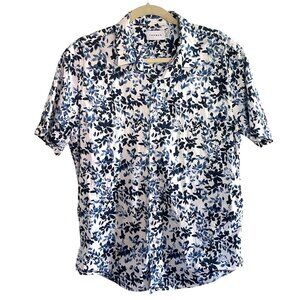 Topman Mens Blue Floral Short Sleeve Button-Up Shirt Cotton Size XL